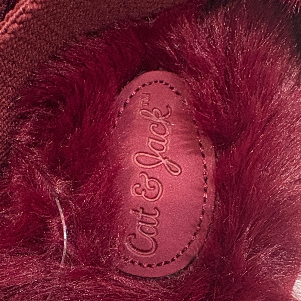 Cat & Jack Wine Faux Fur Bow Slippers - Picture 2 of 5
